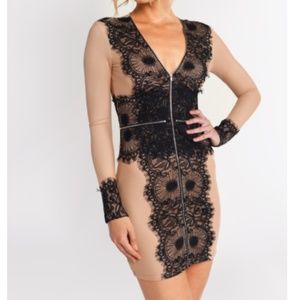 Black And Nude Dress - Lace Dress - Bodycon